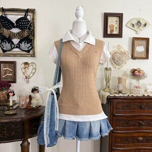 y2k preppy girly grunge layered cable knit polo top